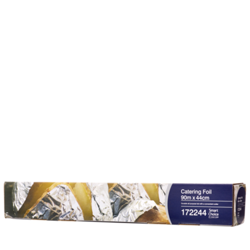 Premium 44cm x 90m catering foil, 11 microns thick, perfect for wrapping, storing, and cooking food efficiently.