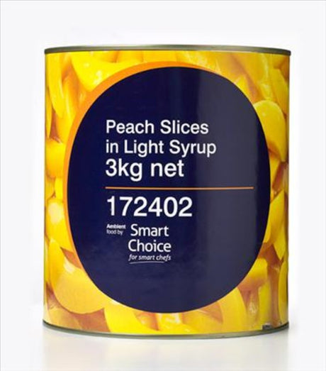 Peach Slices Lite Syrup in a 3KG jar, featuring luscious peach slices in light syrup for guilt-free indulgence.