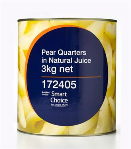 Natural pear juice in 3KG, featuring 100% natural pear quarters for smoothies or enjoying on its own.