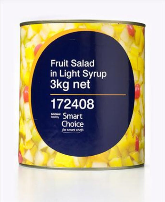 Fruit Salad Lite Syrup by Smart Choice, 3KG pack, featuring a blend of fruits in a light, guilt-free syrup for healthy indulgence.