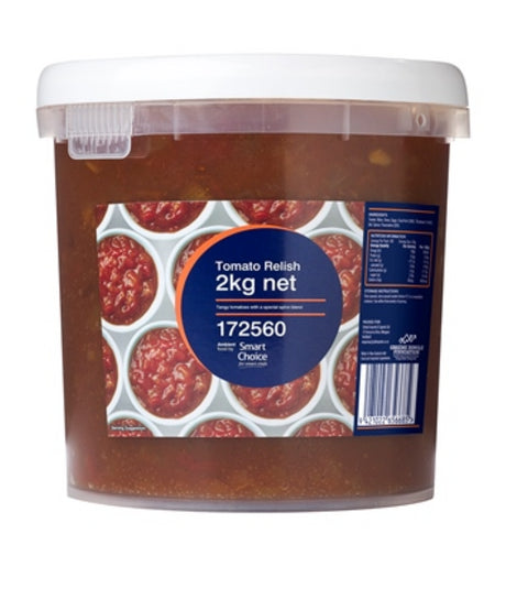 Vibrant 2KG package of Relish Tomato from New Zealand, featuring tangy tomatoes blended with a secret spice mix.