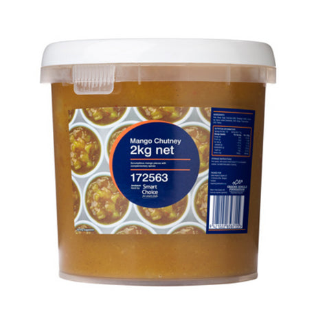 Mango chutney in a 2KG pack, blending sweet mango pieces with spices for a versatile and savory condiment.