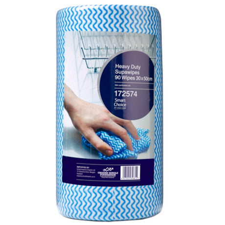 Heavy-duty blue cleaning wipes roll, 90 pieces, 30x50cm, ideal for tough cleaning in industrial and home settings.