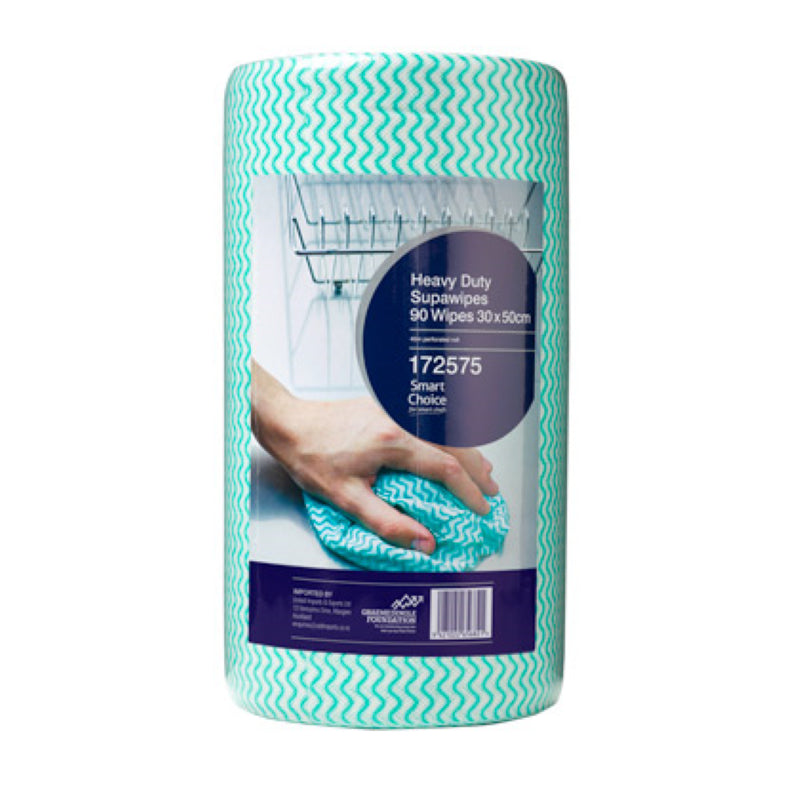 Heavy-duty green wipes roll, 30x50cm, 90 pieces, ideal for tough cleaning tasks in homes and businesses.