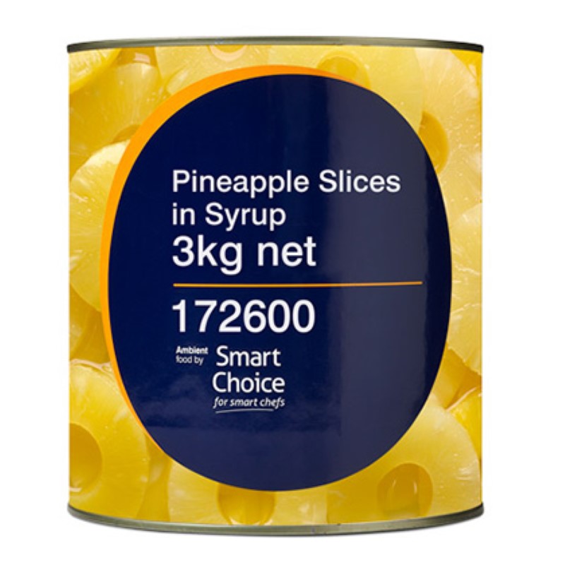 Tropical pineapple slices in syrup, 66 count jar, 3KG, perfect for snacks, desserts, and cocktails. Sourced from Thailand.