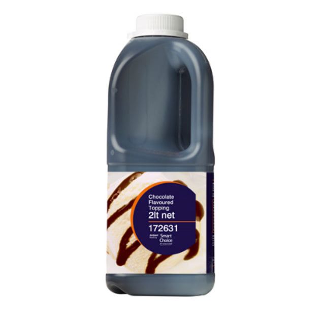 Rich and velvety 2L Smart Choice Topping Chocolate, perfect for drizzling over desserts like ice cream and cakes.