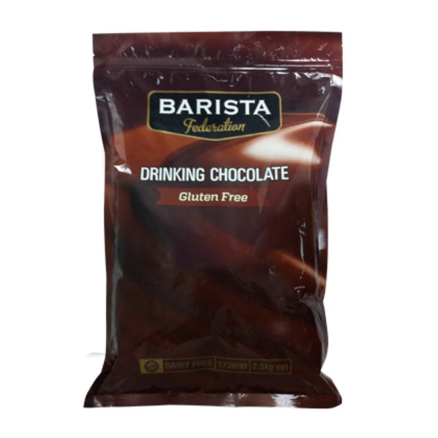 Gluten-free, dairy-free drinking chocolate in a 2.5KG bag, designed for rich, smooth hot beverages from New Zealand.