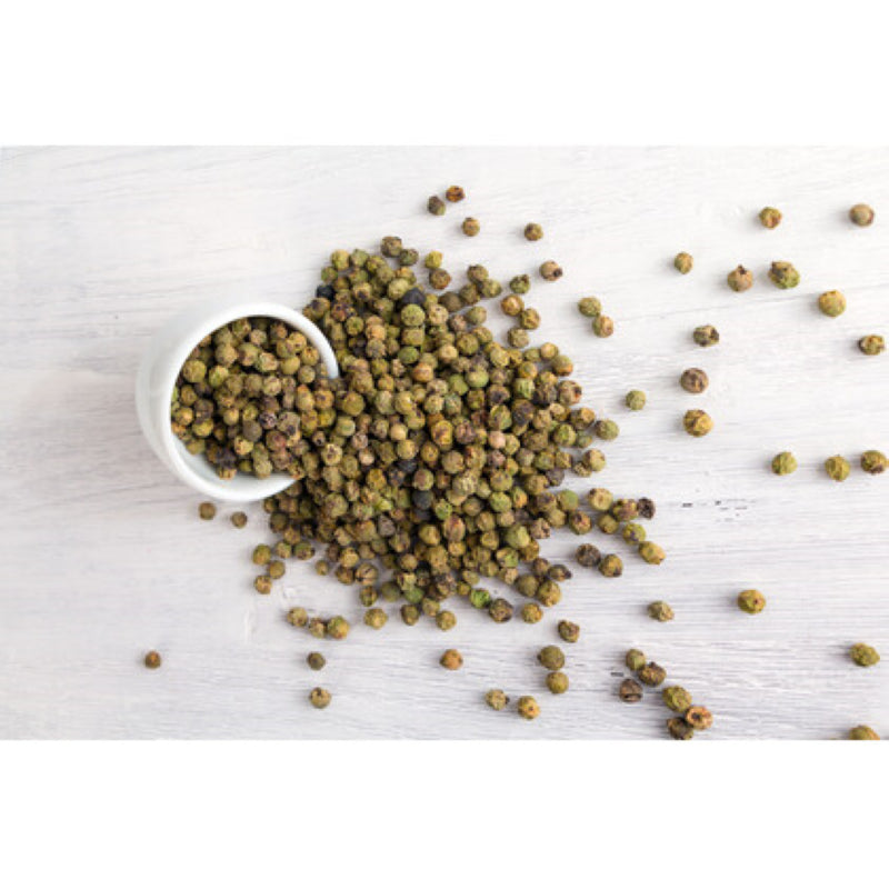 Whole green peppercorns in 250g pack, offering vibrant flavor and quality, perfect for elevating culinary dishes.