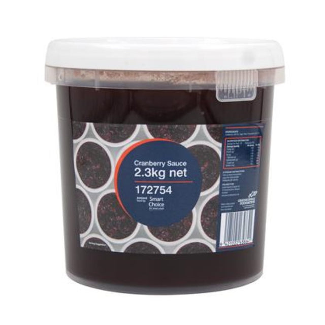 Cranberry sauce in a 2.3KG jar, made with whole cranberries, perfect for poultry dishes, no artificial ingredients.