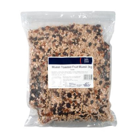 Muesli Toasted Fruit Muesli in a 3KG pack, featuring wholegrain oats and dried fruits for a nutritious breakfast option.