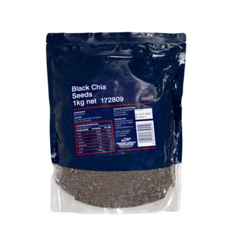 Black Chia Seeds in a 1KG bag, packed with omega-3, fiber, and antioxidants, perfect for boosting nutrition in meals.