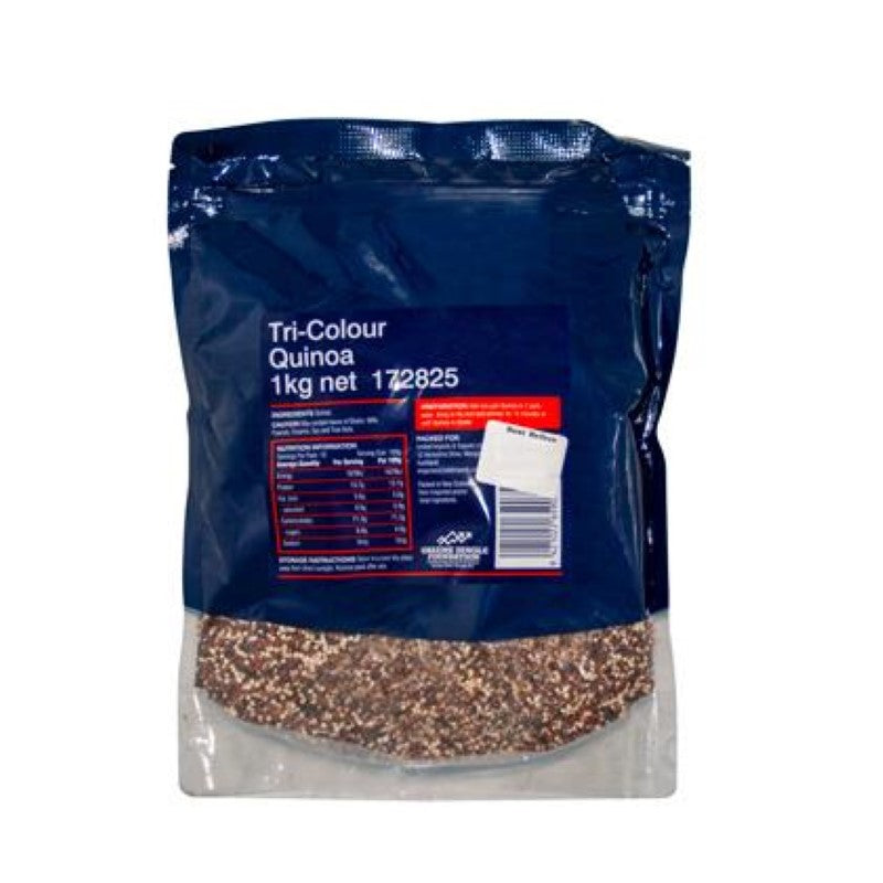 Organic Quinoa Tri Colour blend of black, white, and red, packed in New Zealand, gluten-free and protein-rich, 1kg.