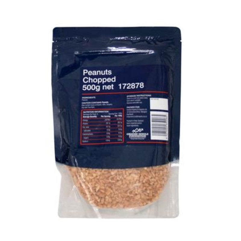 Chopped high oleic peanuts in 500g pack, perfect for baking, cooking, and healthy snacking with rich crunch and flavor.