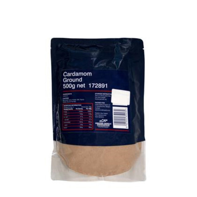 Ground Cardamom in a 500g pack, perfect for enhancing curries, desserts, and teas with aromatic flavor.