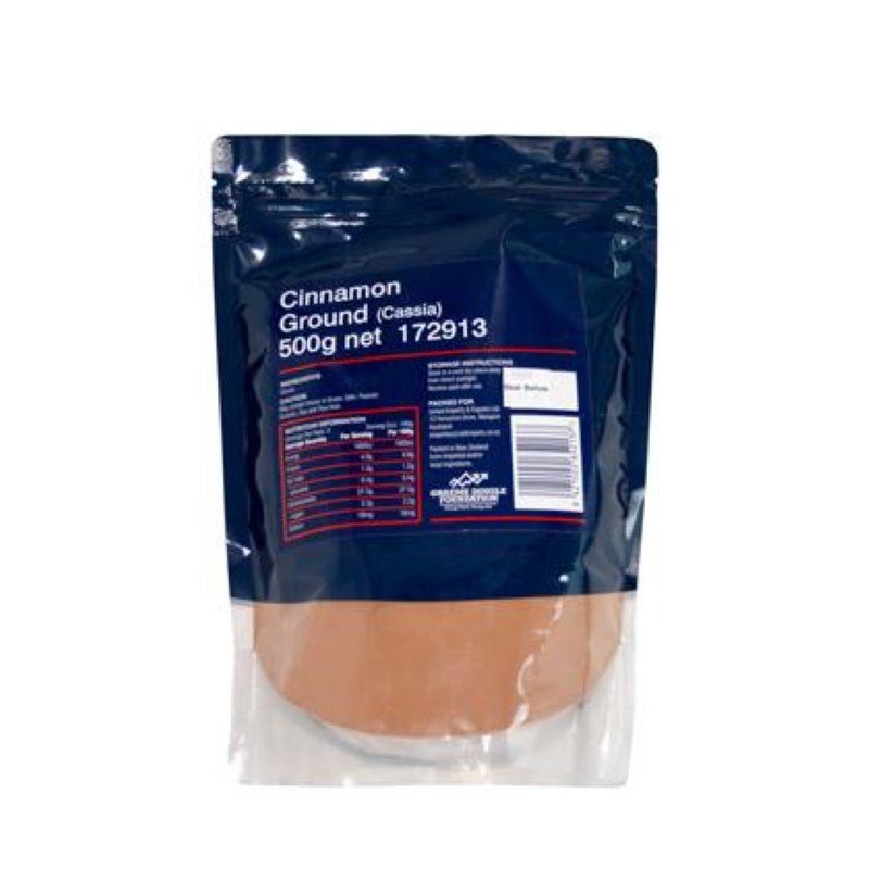 Premium ground cinnamon powder in a 500g pack, perfect for enhancing baking and cooking flavors.