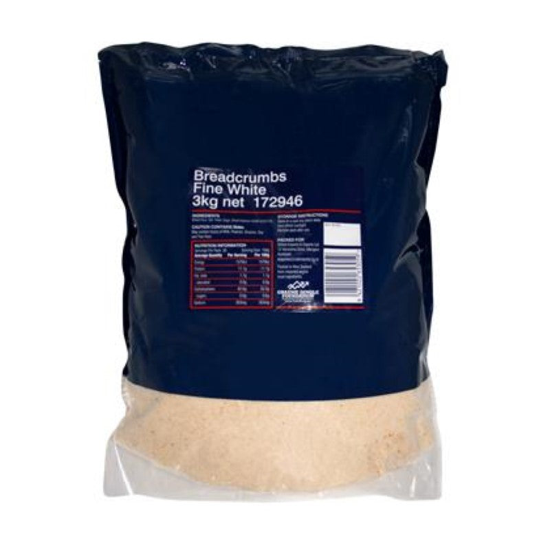 Premium 3KG white fine breadcrumbs for enhancing texture and crunch in frying and baking dishes. Ideal for home and professional use.