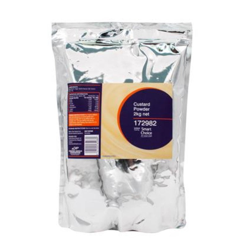 Rich vanilla custard powder in 2KG pack, perfect for desserts like trifles and tarts, made in New Zealand.