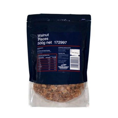 Crunchy Smart Choice Walnut Pieces, 500G bag, rich in protein and healthy fats, ideal for snacking and baking.