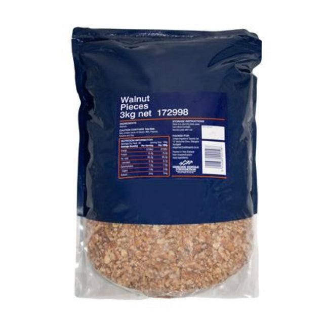 Premium 3KG pack of walnut pieces, rich in omega-3s, ideal for baking, snacking, and enhancing dishes.