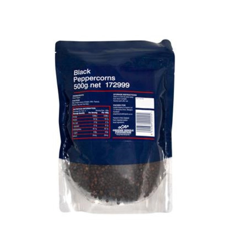 A 500G pack of Smart Choice Black Whole Peppercorns, showcasing premium quality for enhancing dishes and flavors.