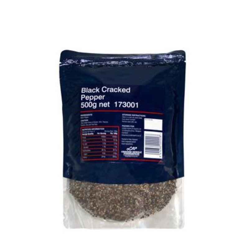 Premium 500g pack of Smart Choice black cracked pepper, ideal for enhancing flavors in meats, salads, and soups.