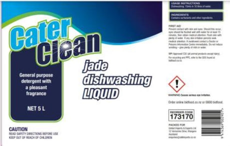 Dishwash Liquid Jade in a 5L pack, eco-friendly, tough on grease, ideal for commercial and home use.