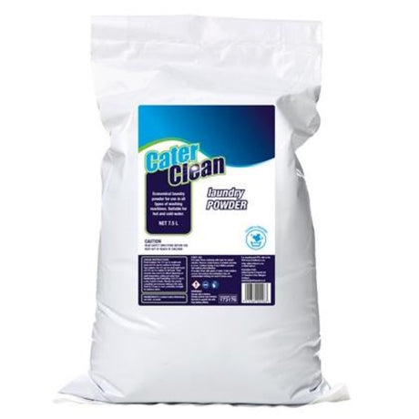 Cater Clean 7.5KG laundry powder, enzyme-boosted for powerful stain removal and vibrant freshness, ideal for commercial use.