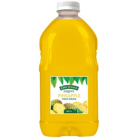 Orchard Grove 2L Pineapple Fruit Drink, a vibrant juice capturing the sweet essence of New Zealand pineapples.