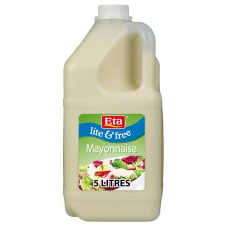 Low-fat 5L Eta Mayonnaise Lite, perfect for dressings and sauces, ideal for cafes and restaurants.