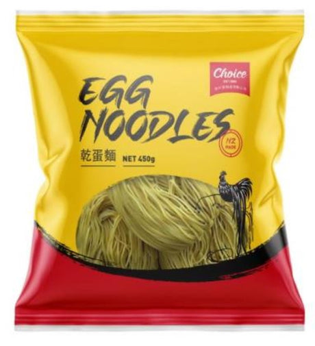 Dried egg noodles for soup and stir fry, 450g pack from Choice, made in New Zealand.