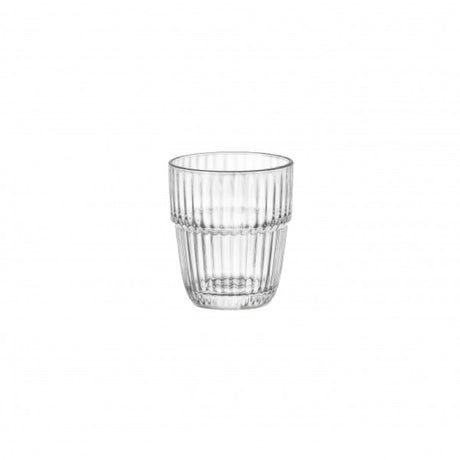 Set of 6 Bormioli Rocco Barshine 210ml juice glasses, stylish tempered glass, stackable, perfect for bars and home use.