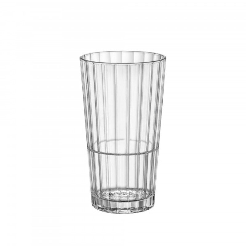 Set of 6 Bormioli Rocco Oxford HiBall glasses, 395ml, featuring a modern faceted design, durable tempered glass, and dishwasher safe.