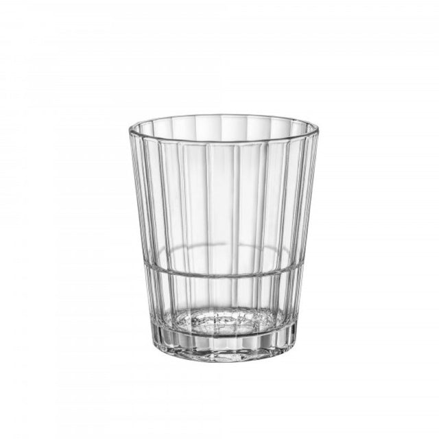 Set of 6 Bormioli Rocco Oxford Bar Rock glasses, 312ml, with a faceted design, durable, stackable, and dishwasher safe.