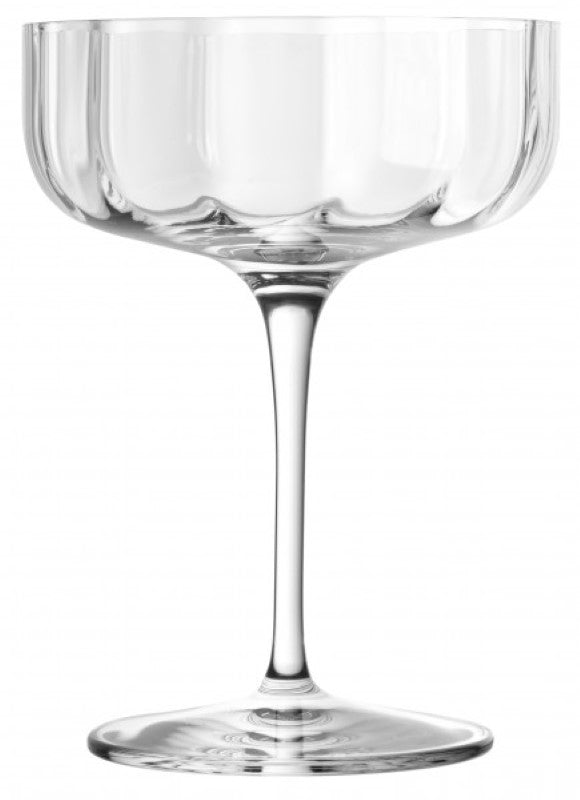 Luigi Bormioli Jazz Cocktail set of 4, elegant curved glassware with ribbed design, perfect for cocktails and durable for everyday use.