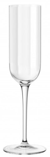 Luigi Bormioli Jazz Flute Set of 4, elegant Art Deco design, 210ml capacity, ultra-clear durable glass for sparkling wines.