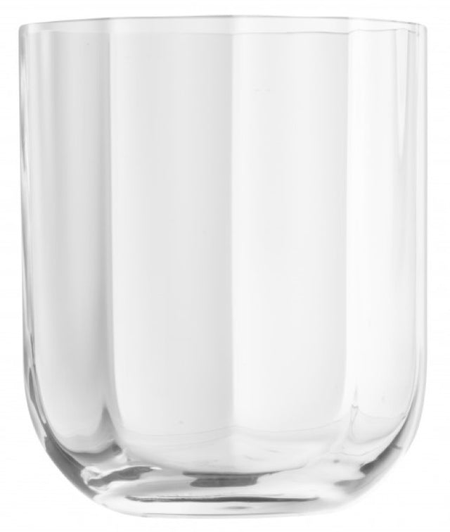 Elegant set of 4 Luigi Bormioli Jazz 350ml tumblers with Art Deco design, ultra-clear glass, break-resistant, and dishwasher safe.