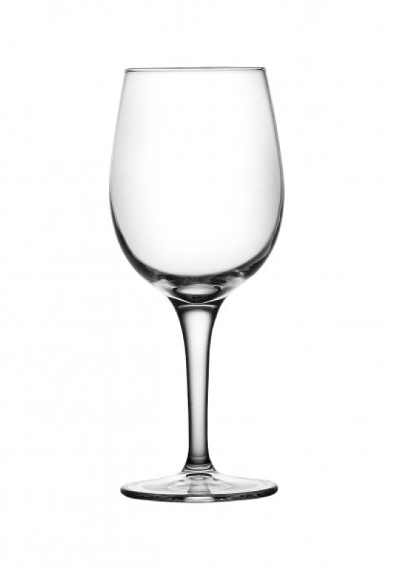 Set of 12 Pasabahce Moda 435ml toughened wine glasses, stylish and durable for elegant dining and easy cleaning.