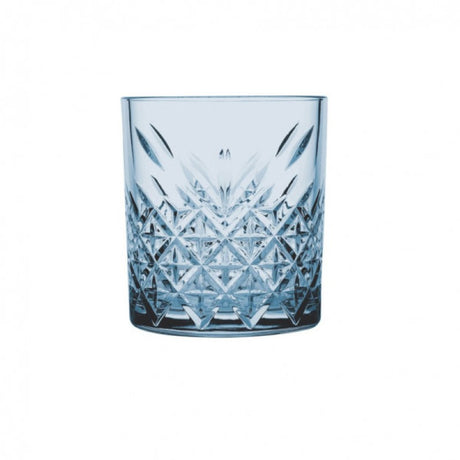 Set of 4 Pasabahce Timeless Double Old Fashioned tumblers in vibrant blue, blending classic elegance and durability.