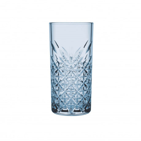 Set of 4 Pasabahce Timeless Highball glasses in blue, featuring classic cut design for elegant cocktail presentation.