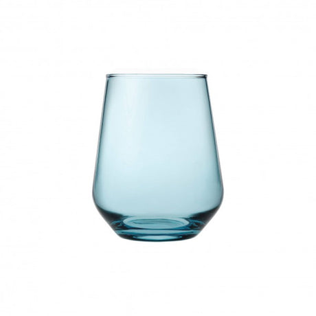 Set of 6 Pasabahce Allegra stemless blue glasses, 425ml, modern design for cocktails or iced tea, gift boxed elegance.