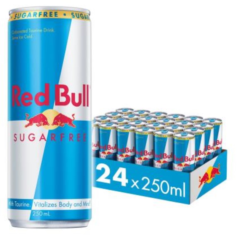 24 cans of Red Bull Sugar Free 250ml, designed for an invigorating, guilt-free energy boost on-the-go.