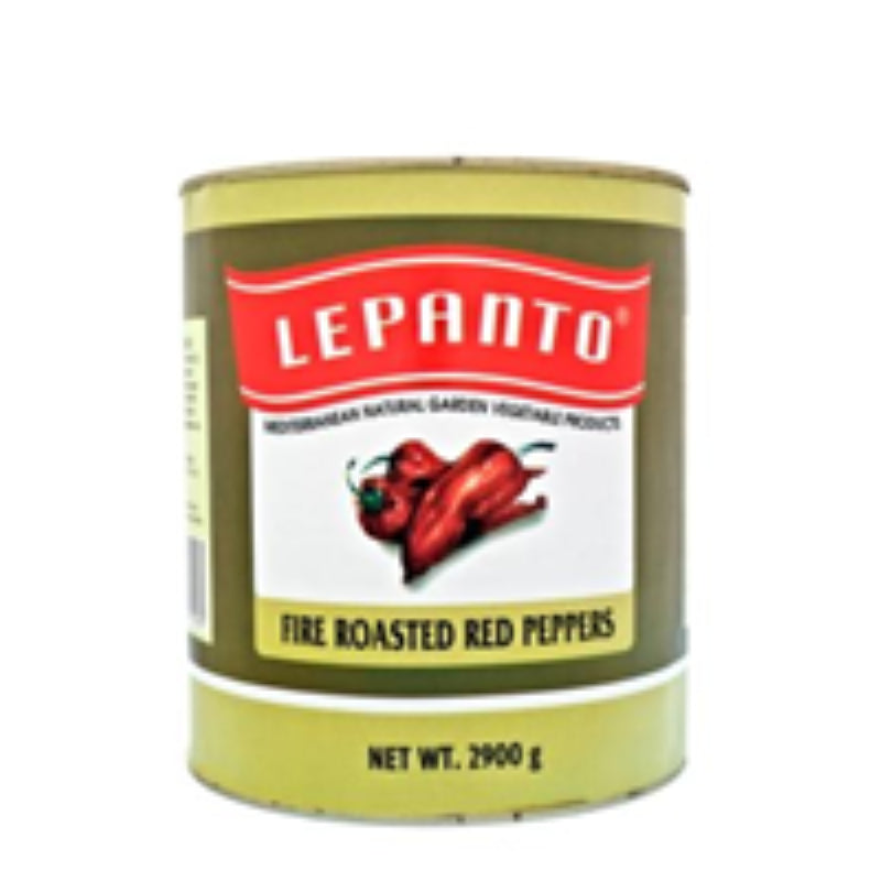 Vibrant Lepanto roasted red peppers in brine, perfect for enhancing salads and Mediterranean dishes, 2.9KG pack.