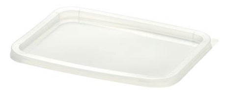Durable Huhtamaki rectangular plastic lids, 35-pack, ideal for secure food storage and minimizing spills. BPA-free and versatile.