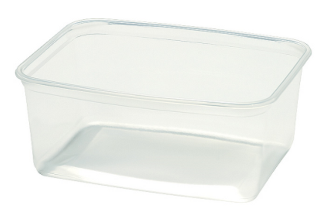 Clear rectangular plastic container 1200ml by Huhtamaki, perfect for food storage, meal prep, and takeout, 35 pieces per pack.