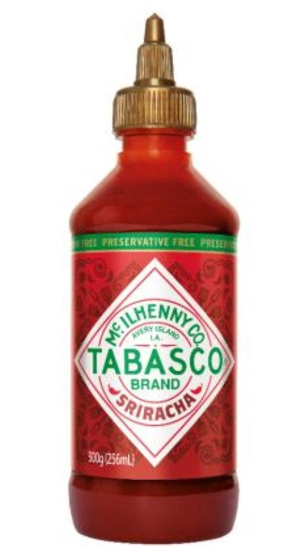 Tabasco Sriracha Sauce in a 256ML bottle, offering a spicy blend perfect for drizzling or marinating.