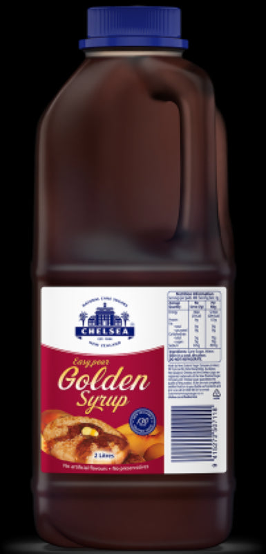 2L bottle of Chelsea Golden Easy Pour Syrup, perfect for desserts, pancakes, and enhancing sauces with its rich flavor.