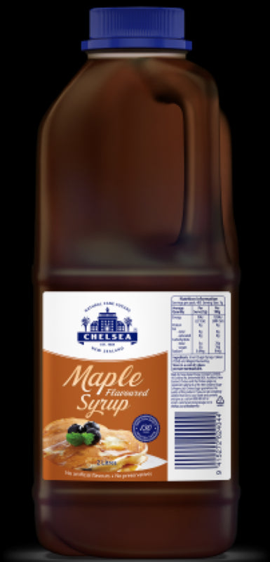 Bottle of Chelsea Maple Flavoured Syrup, perfect for pancakes, waffles, and glazing, made in New Zealand, 2L size.