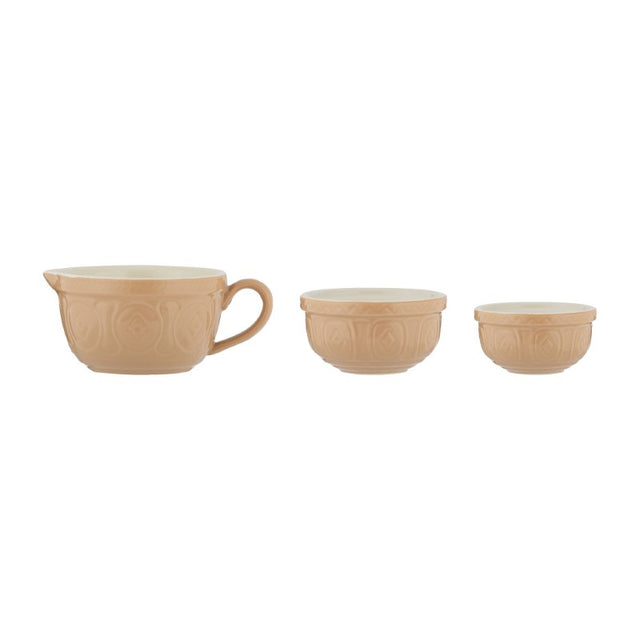 Set of 3 Mason Cash Cane Measuring Cups featuring cup and millilitre markings, nesting design, and elegant style.