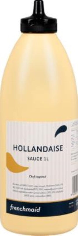 Premium 1L Sauce Hollandaise by Frenchmaid, made with rice bran oil and egg yolk for a rich, buttery flavor in dishes.