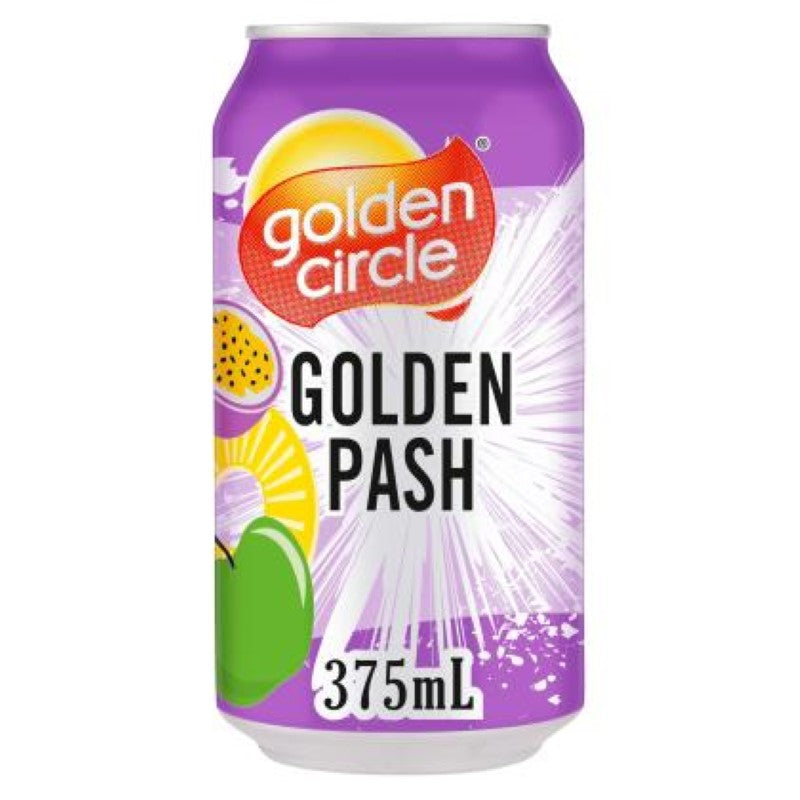 Golden Pash drink from Golden Circle, 24x375ml pack, featuring refreshing natural tropical flavors made in Australia.